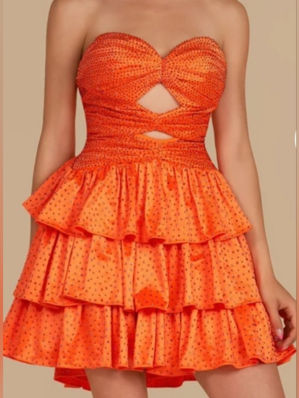 Strapless Tiered Ruffle Mini Dress in Bright Orange